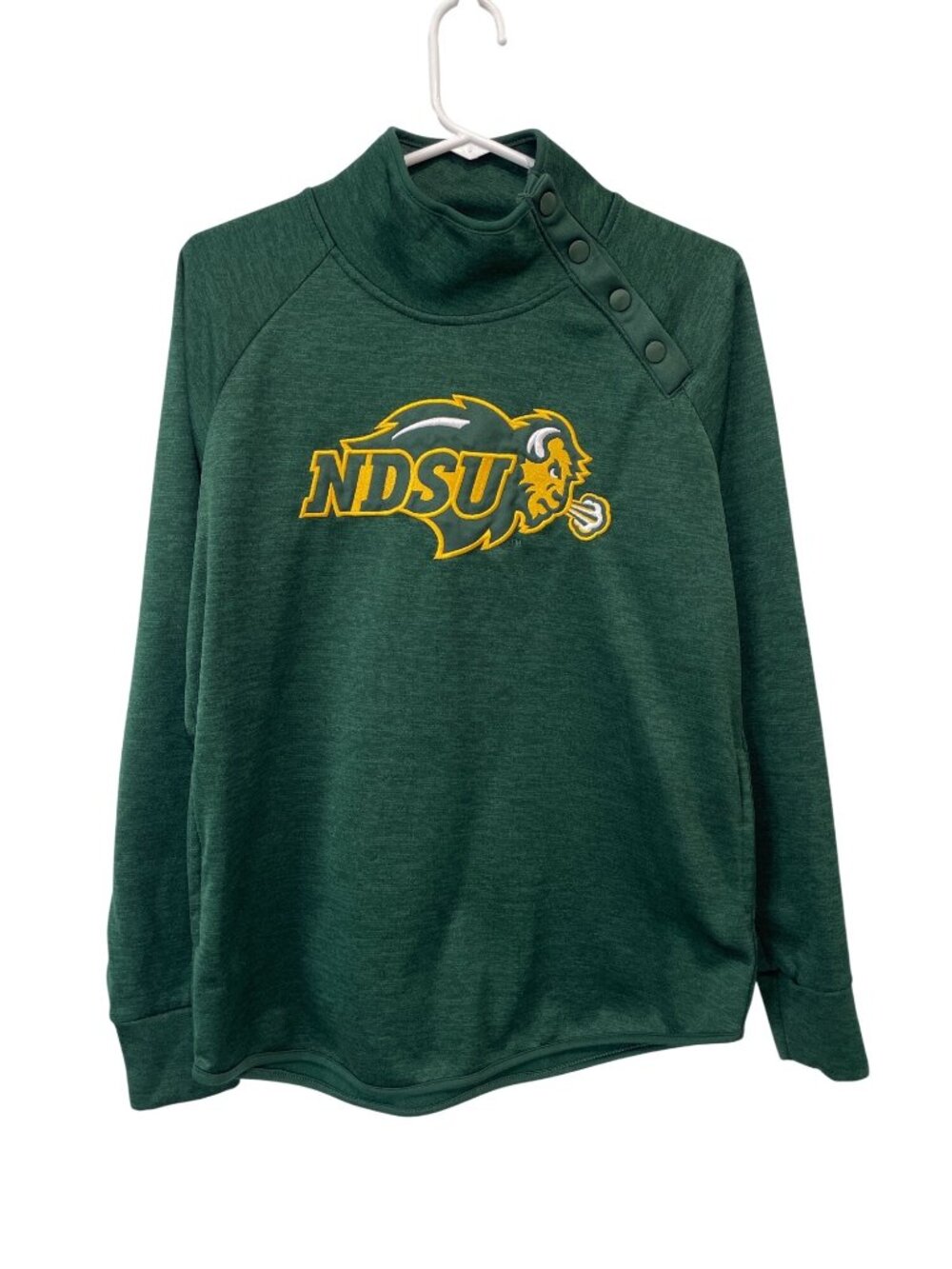 NDSU Sweatshirt Large Snap Mock Neck Long Raglan Sleeve Green Athleisure
